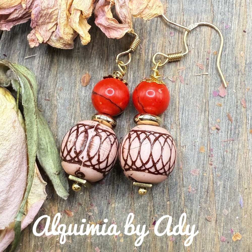 Bold Red turquoise and Gold Earrings